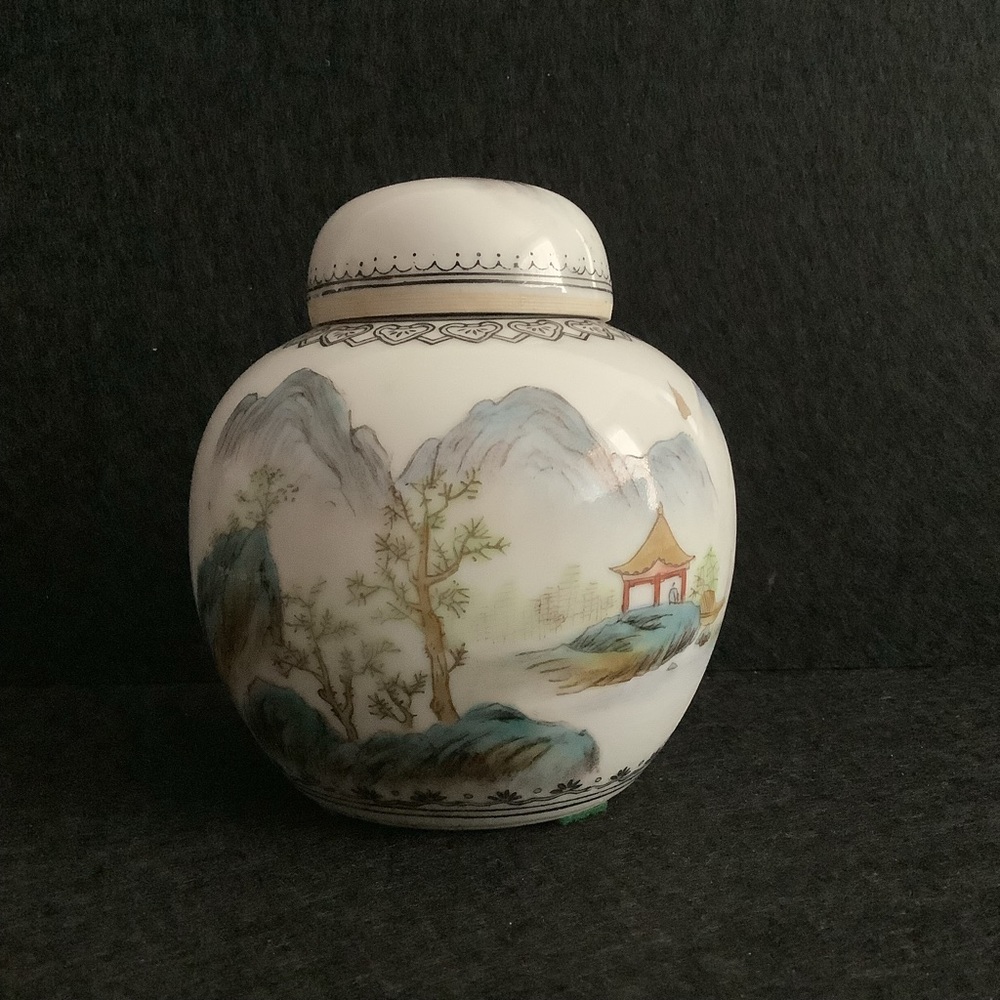 Vintage Chinese hand painted JingdeZhen porcelain Ginger Jar.